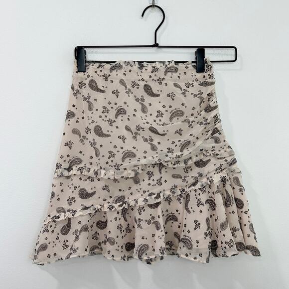 For Love & Lemons Paisley Mini Skirt in Sand Ruffle size XS - Picture 3 of 9
